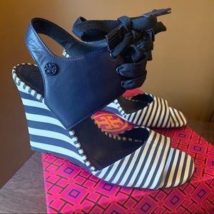 Tory Burch Maritime Navy Leather Wedge